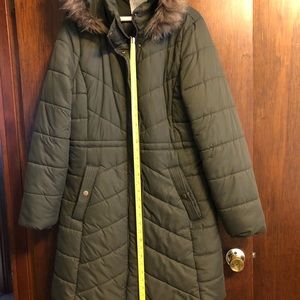 Green puffer coat